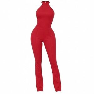 Jumpsuit Halter Red Going Out Sz Medium Fashion Nova